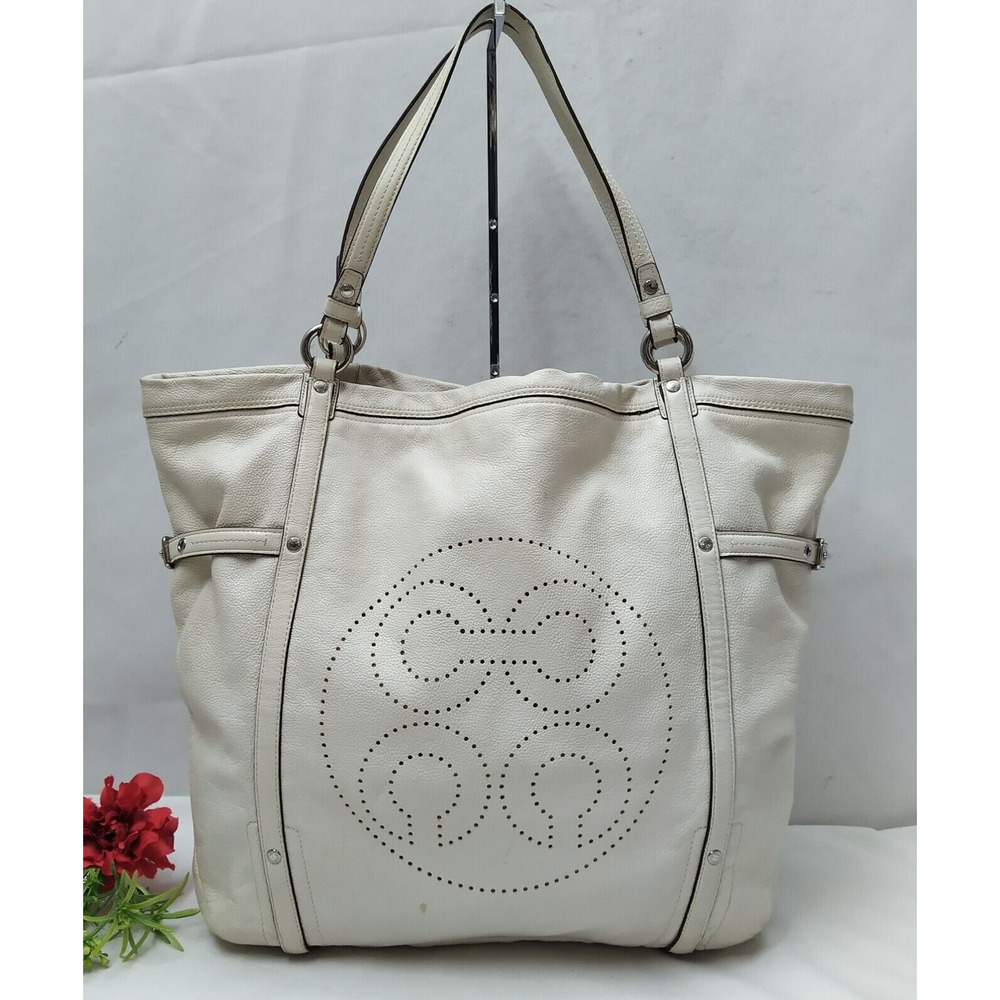 Coach Audrey White Leather Double Handle Large Tote Shoulder Bag
